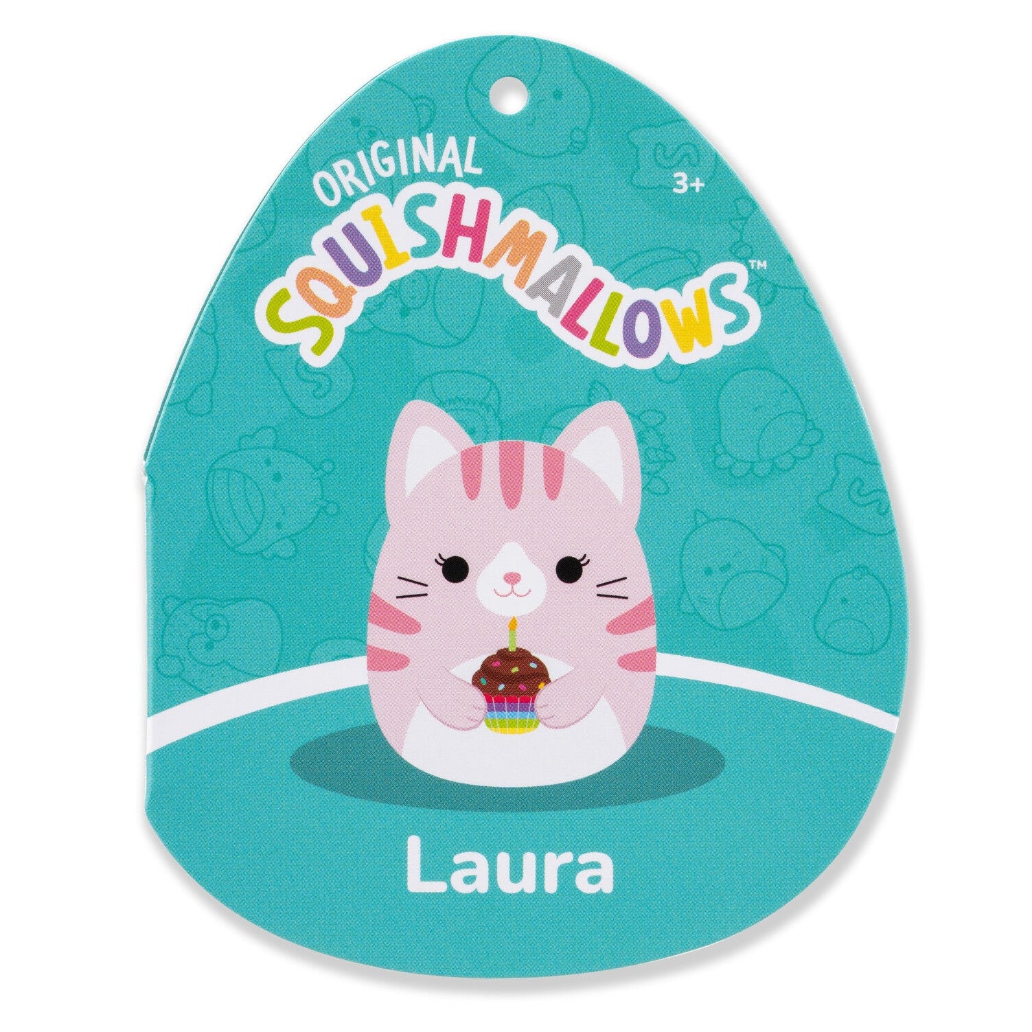 14-Inch Laura the Pink Tabby Cat Holding Birthday Cupcake - Image 5